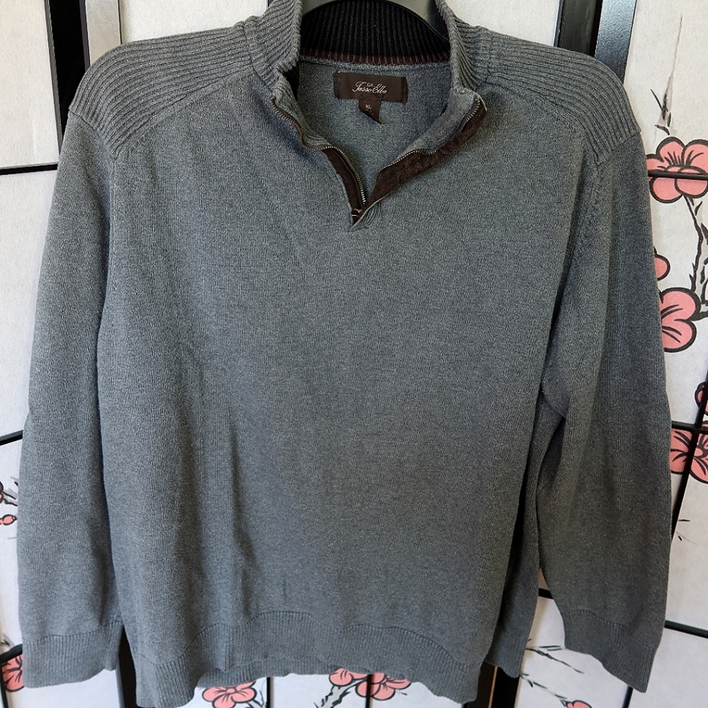 Tasso Elba Gray Quarter Zip Sweater with Stand-Up Collar Size XL